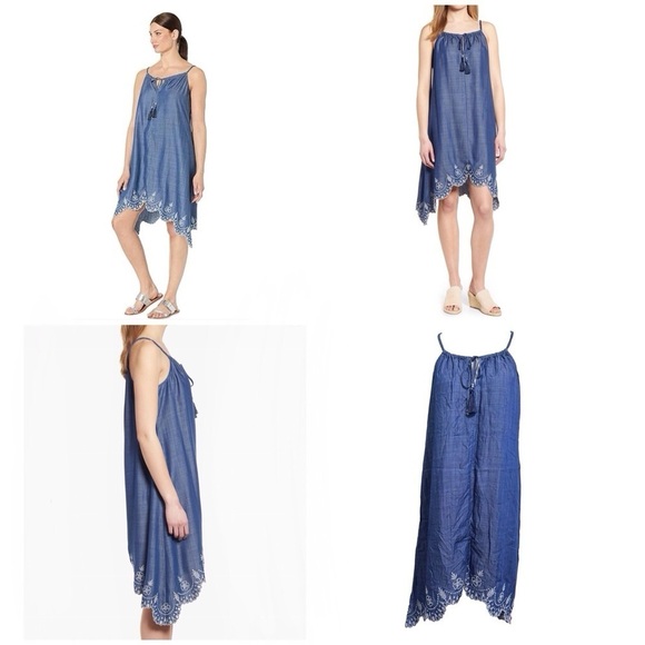 Tommy Bahama Chambray All Day Embroidered Halter Sundress Size Small - Picture 1 of 13